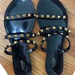 Steve Madden | Gold Studded Black Jelly Sandals